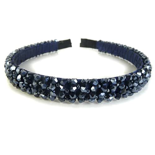 Hairband with Shiny Pearls - in Navy Blue