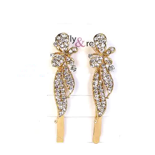 Gyldne HÄrspÊnder med Sommerfugle og Krystalperler - SofiaGaver.dk