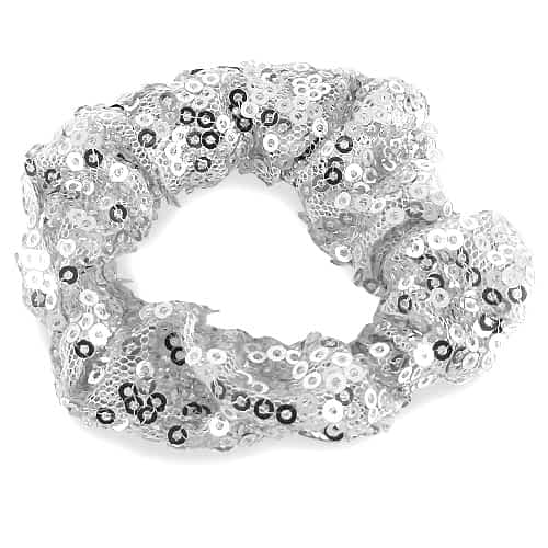 Lille Sølv Scrunchie med Glansfulde Pailletter - SofiaGaver.dk