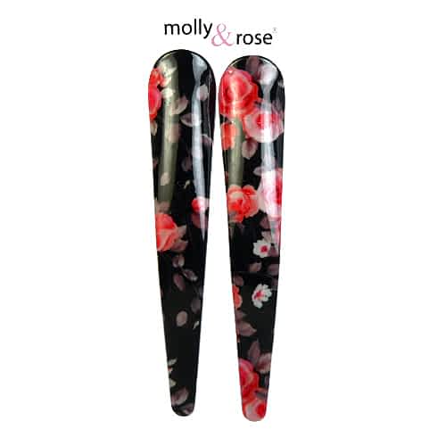 2 stk Sølv Næbklemmer med Blomsterprint - 8 cm - SofiaGaver.dk