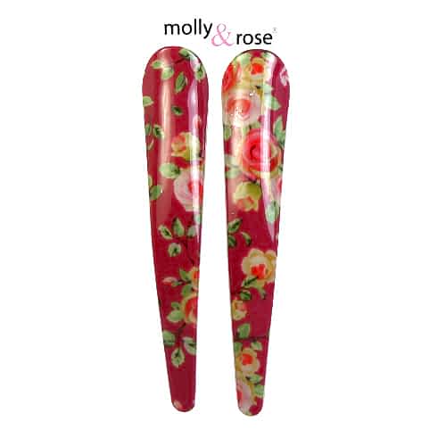 2 stk Sølv Næbklemmer med Blomsterprint - 8 cm - SofiaGaver.dk
