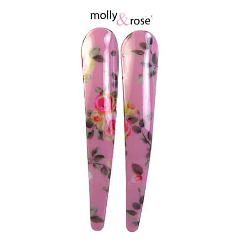 2 stk Sølv Næbklemmer med Blomsterprint - 8 cm - SofiaGaver.dk