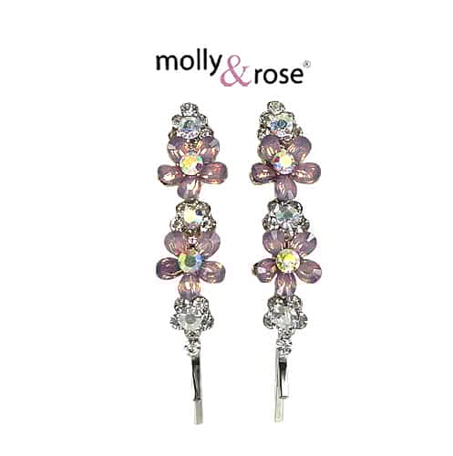 HÄrklemmer med Smukke Krystalperle-Blomster - i Lilla - SofiaGaver.dk