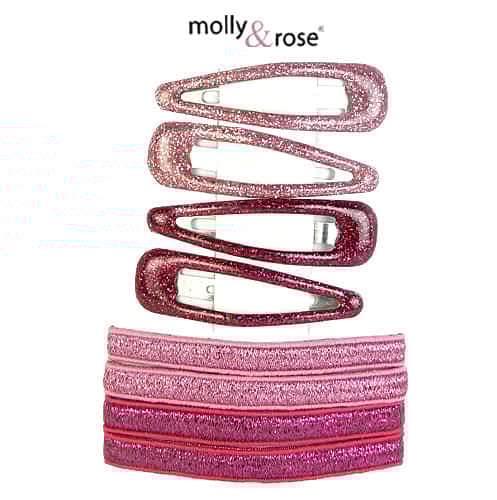 Sæt med Hårspænder & Elastikker - i Lyserød & Pink med Glitter - SofiaGaver.dk