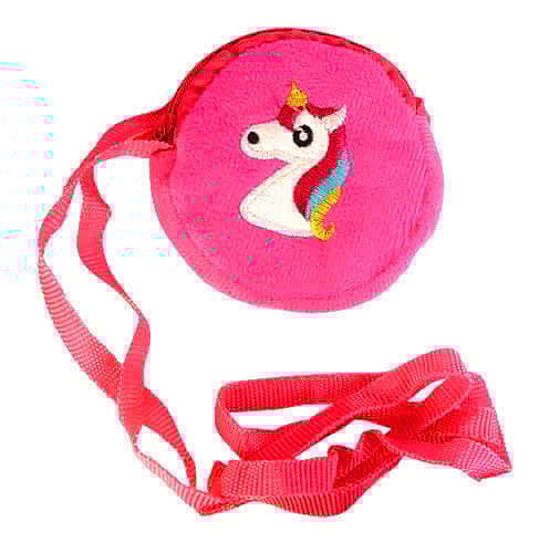 Lille Skuldertaske i Blødt Plys med Enhjørning - i Pink - SofiaGaver.dk