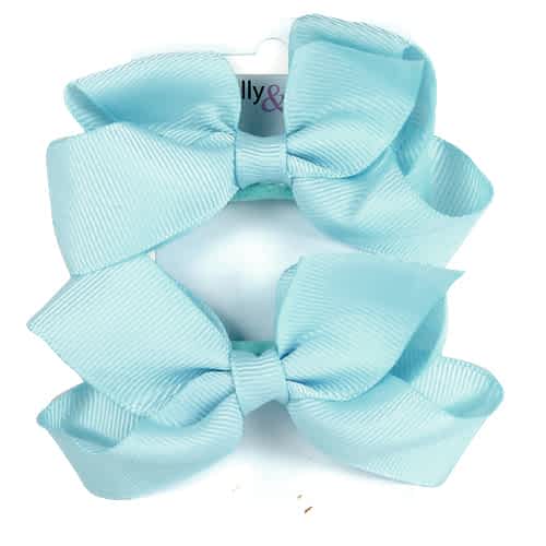 2 Hårelastikker med Store Fine Satin-Sløjfer - i Lyseblå - TILBUD - SofiaGaver.dk