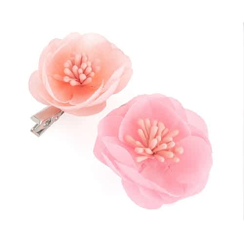 2 Hårklemmer med Satin-Blomster - i Lyserøde Farver - SofiaGaver.dk