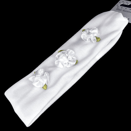 Hvidt Hårbånd m. Satin-Blomster - Lille Pige - SofiaGaver.dk