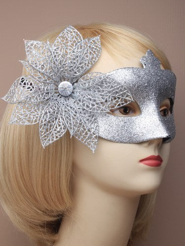 Maske med Sølv-Glitter og Blomst - SofiaGaver.dk