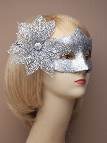 Maske med Sølv-Glitter og Blomst - SofiaGaver.dk