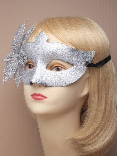 Maske med Sølv-Glitter og Blomst - SofiaGaver.dk