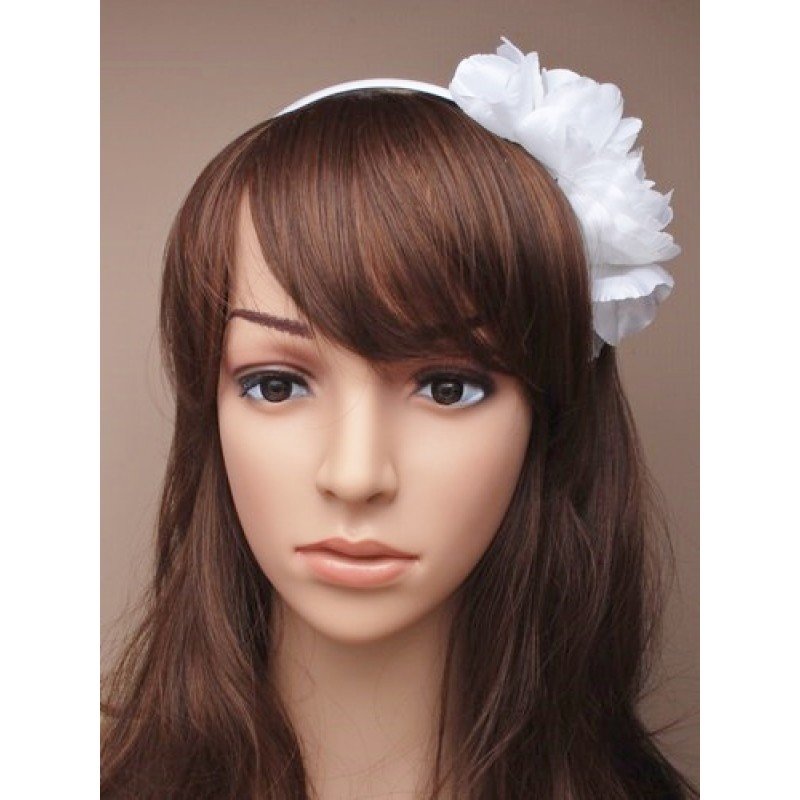 Hvid Hårbøjle m. Satin-Blomster - SofiaGaver.dk