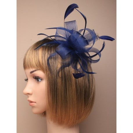 Blue Fascinator with Bow & Feather