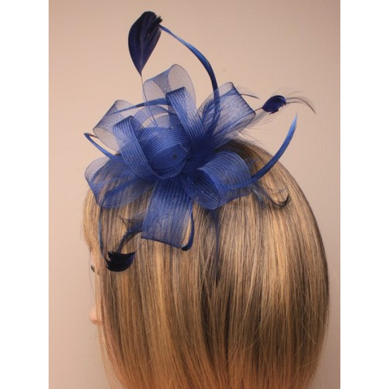 Blue Fascinator with Bow & Feather