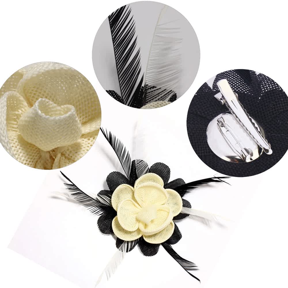 Creme & Sort Fascinator med Blomst & Fjer - SofiaGaver.dk