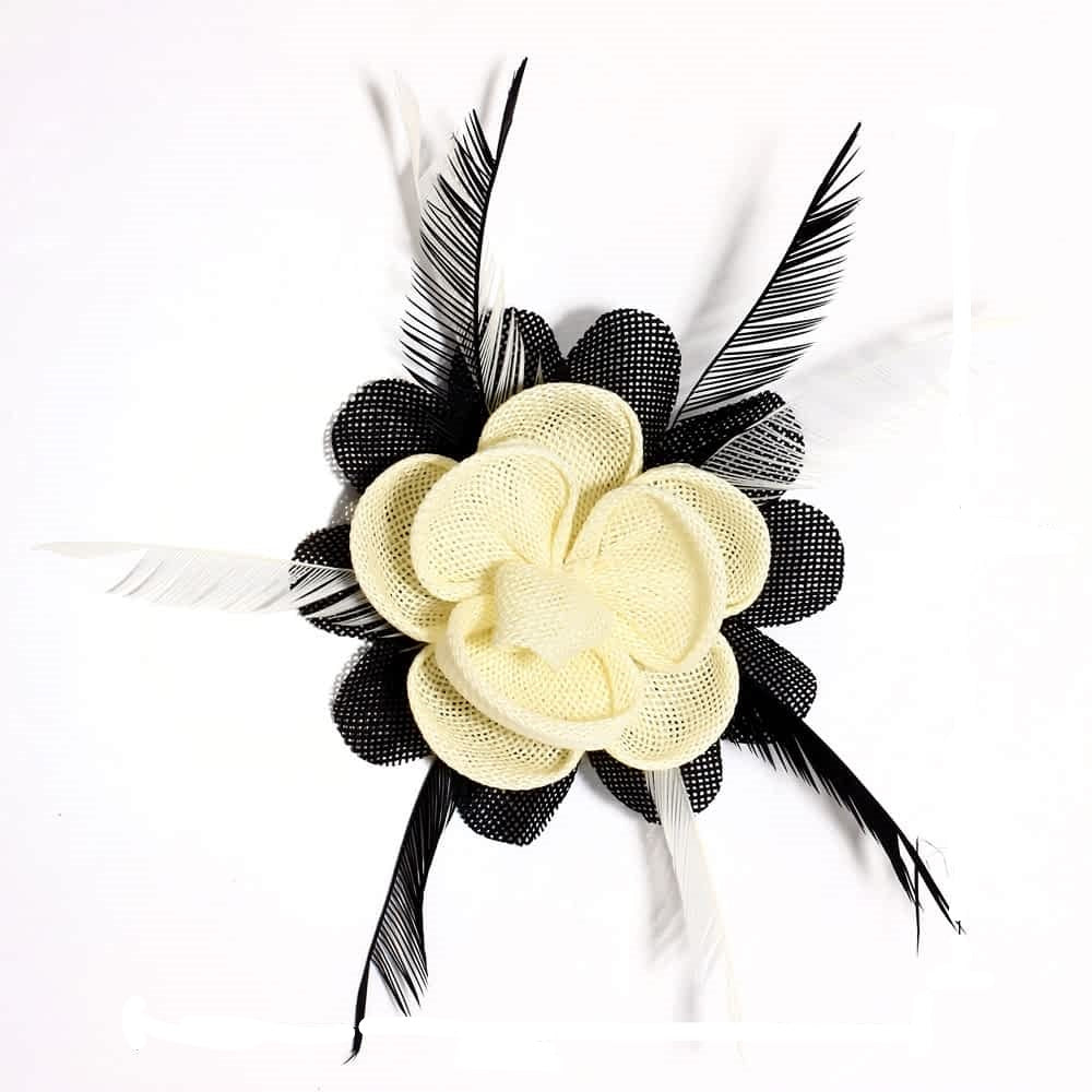 Creme & Sort Fascinator med Blomst & Fjer - SofiaGaver.dk