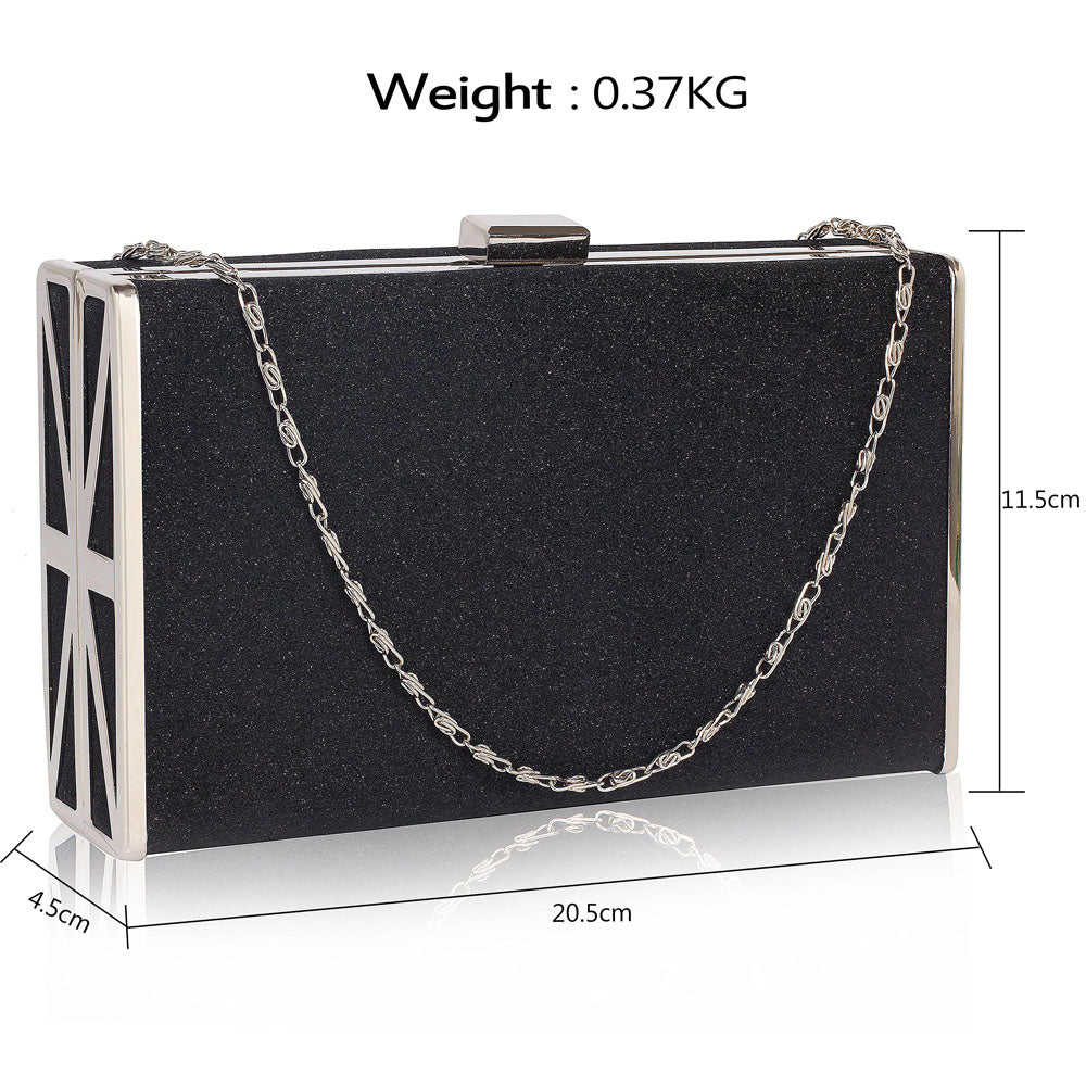 Sort Glitter Clutch - Hardcase med Sølv-Design - SofiaGaver.dk