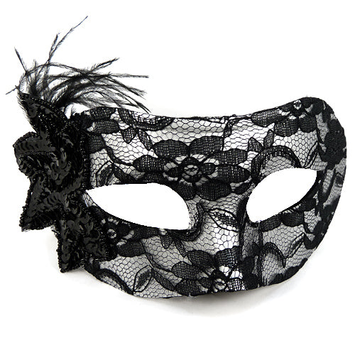 Maske med Sorte Blonder og Pailletter - SofiaGaver.dk