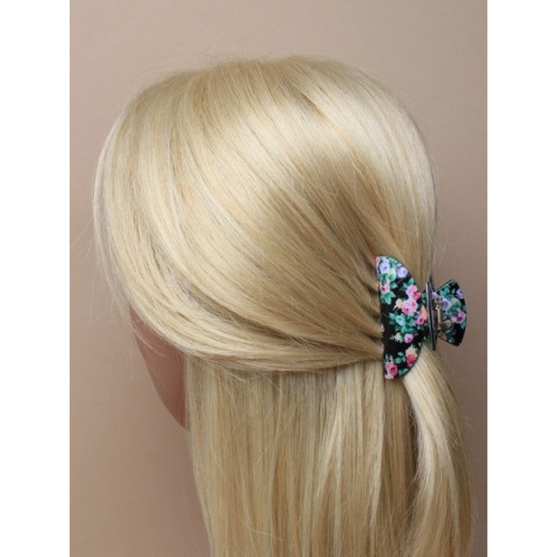 Sort HÄrklemme med Blomster-Print - SofiaGaver.dk