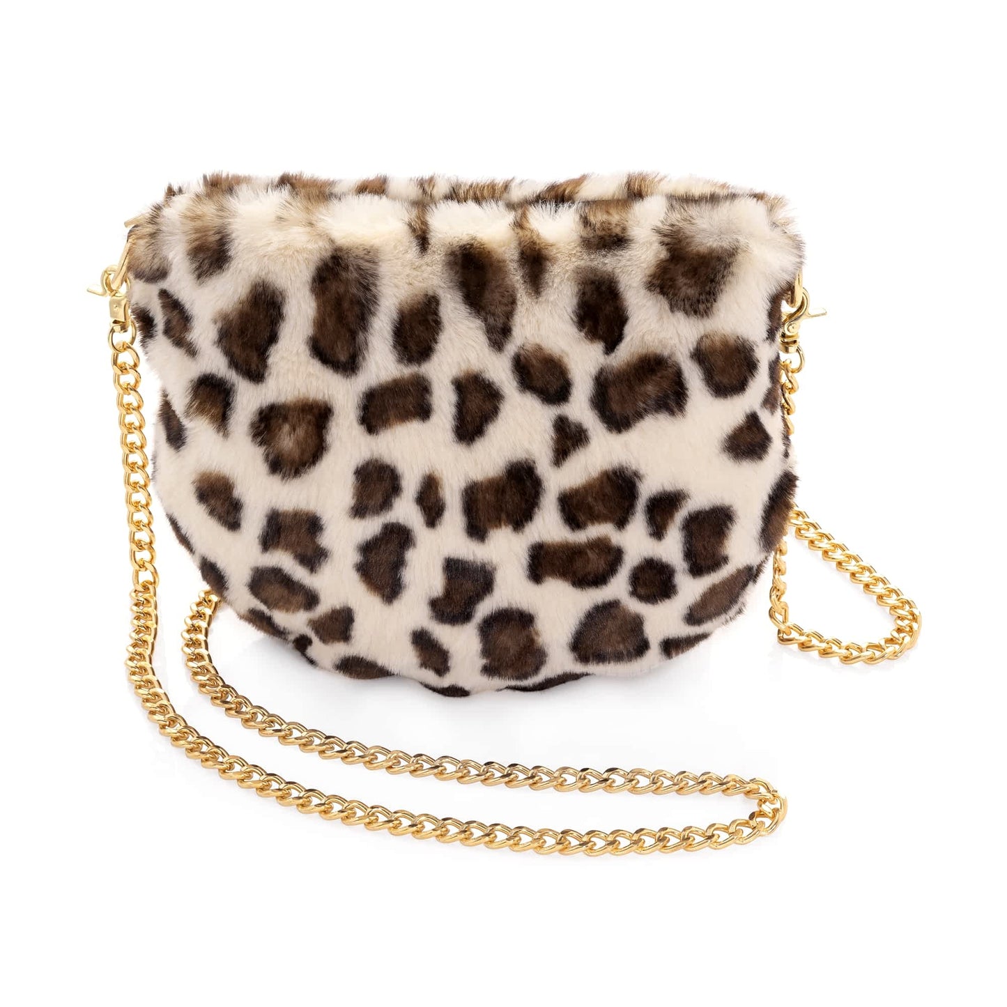 Smart Skuldertaske i Faux Fur med Leopardprint & Guldkæde - SofiaGaver.dk