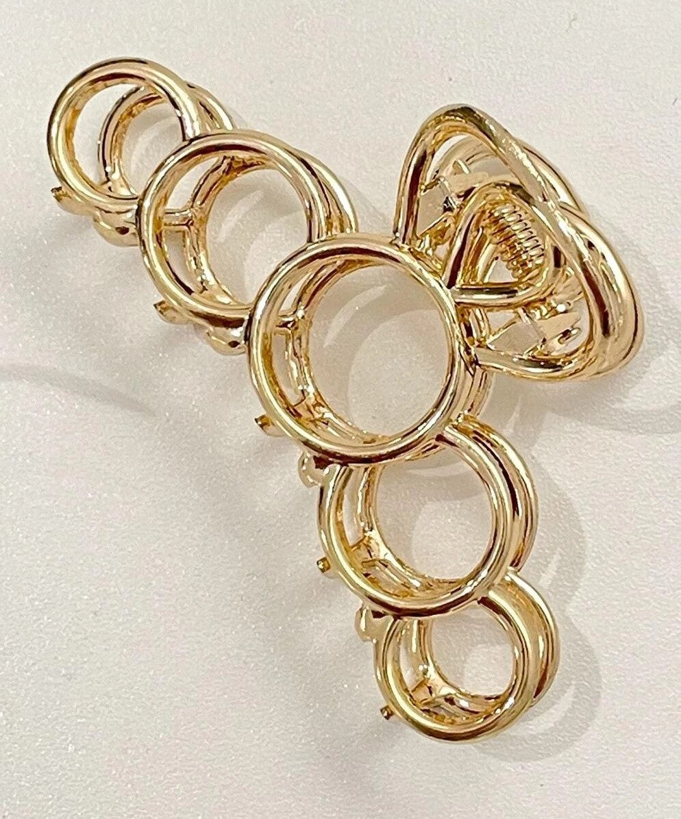 Guld Metal-Hårklemme med Cirkel-Mønster & Glans - SofiaGaver.dk