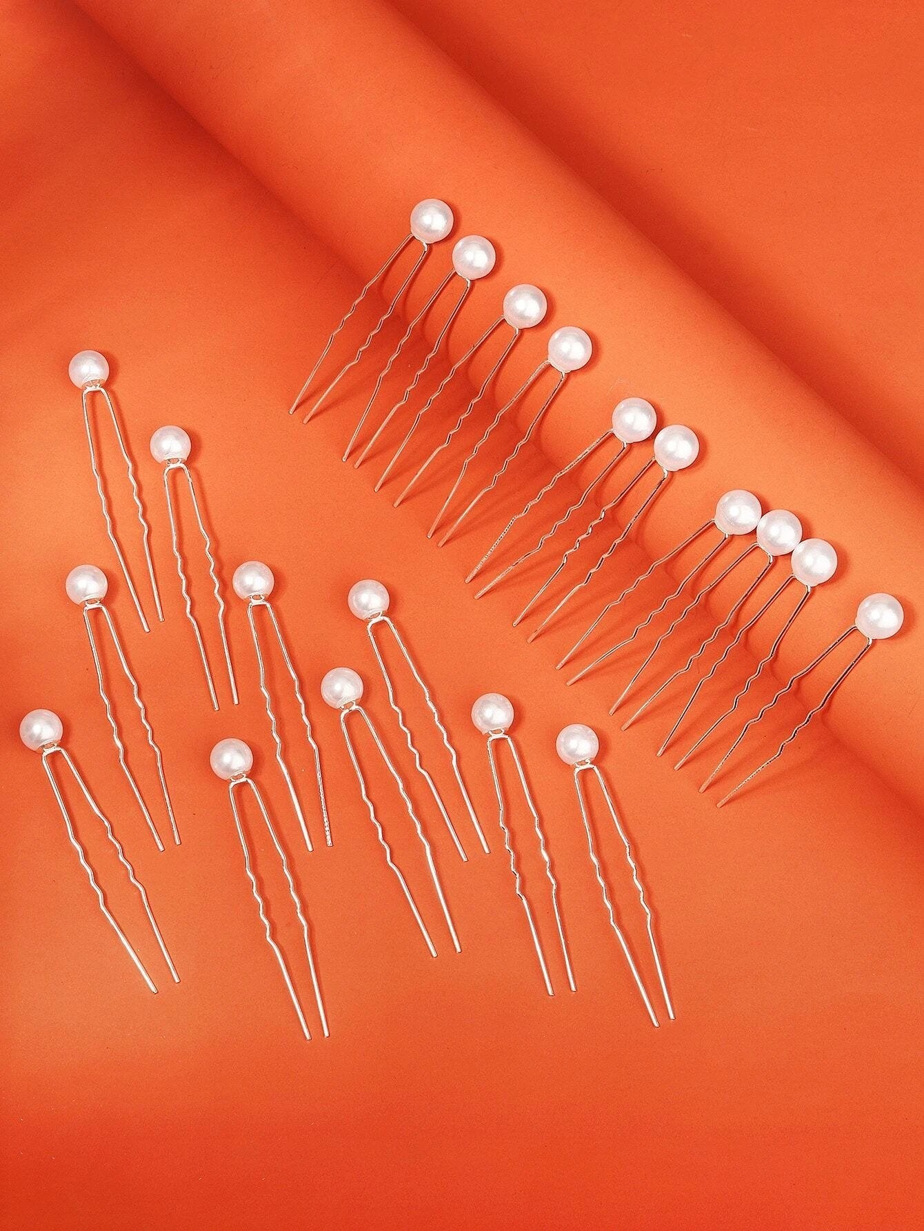 20 Stk Sølv Hårnåle med Hvide Perler - SofiaGaver.dk