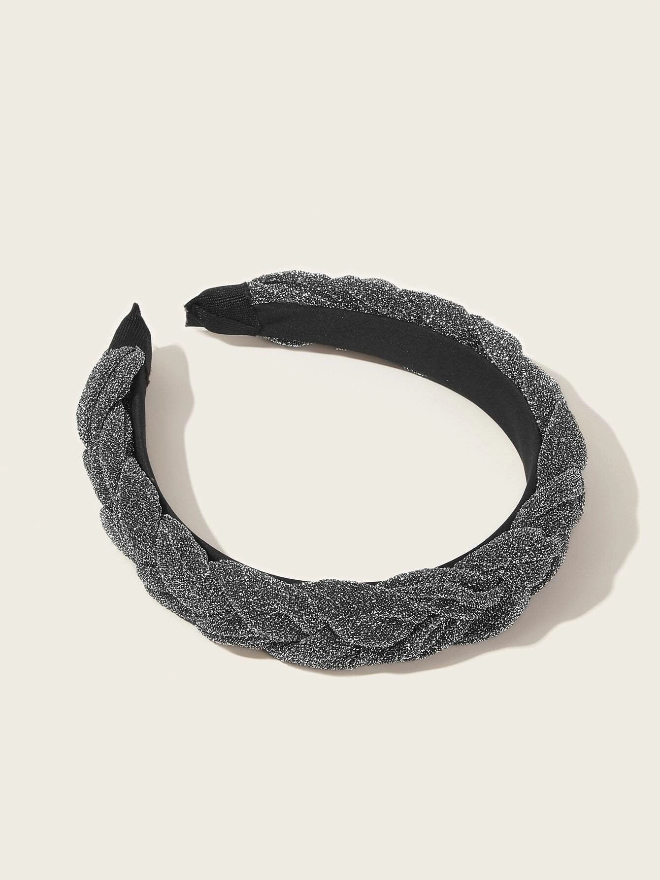 Hårbøjle med Sølv Glitter i Flettet Design - SofiaGaver.dk