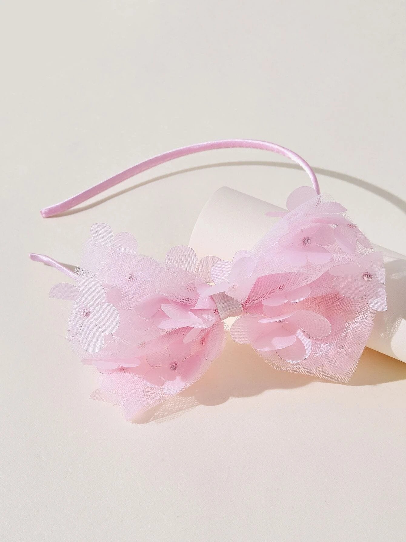 Lyserød Hårbøjle - Stor Sløjfe med Blomster - SofiaGaver.dk