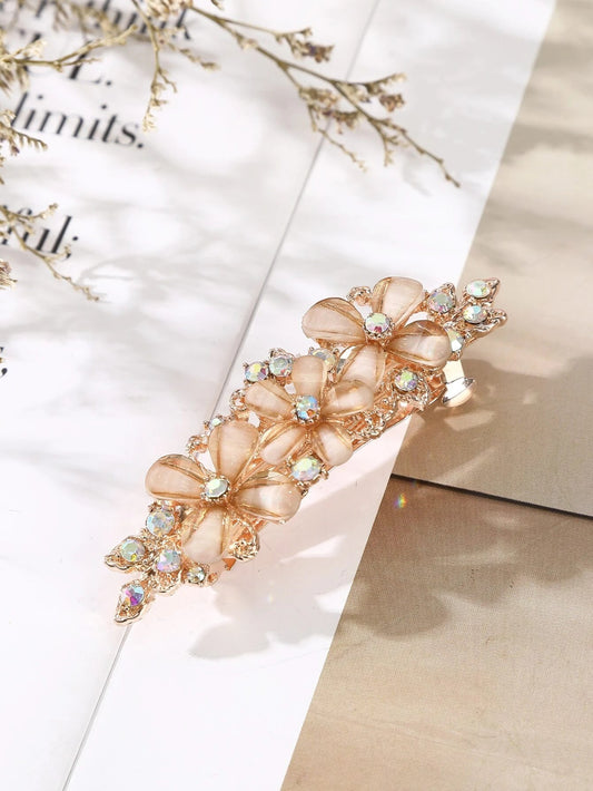 Rosa-Guld Patent HÄrspÊnde med Blomster & Perler - SofiaGaver.dk