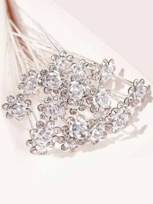 18 stk SÞlv HÄrnÄle med Roser & Krystalperler - SofiaGaver.dk