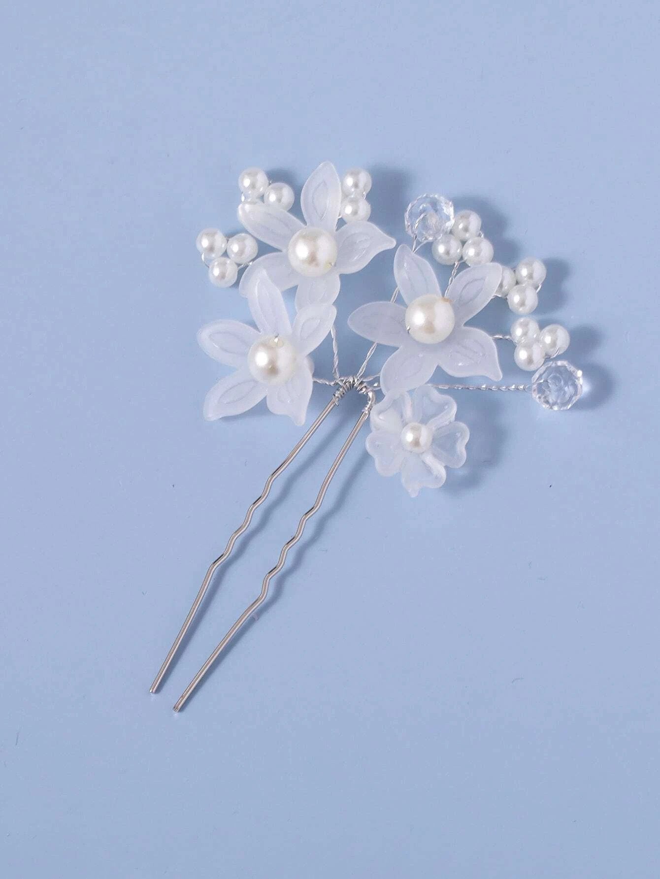 4 Stk Hårnåle med Hvide Blomster og Perler - SofiaGaver.dk