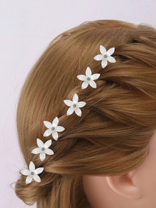 SÊt med 6 HÄrnÄle med Hvide Blomster - SofiaGaver.dk