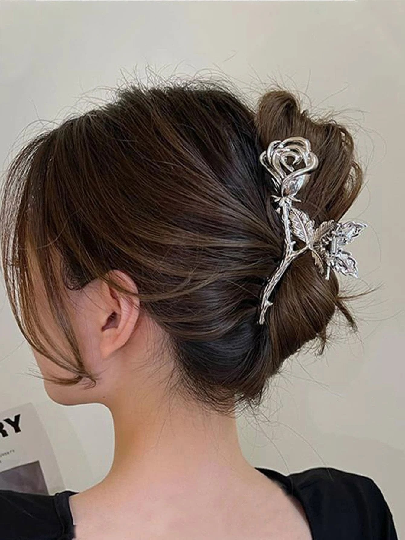 Sølv Metal-Hårklemme med Flot Rose - SofiaGaver.dk
