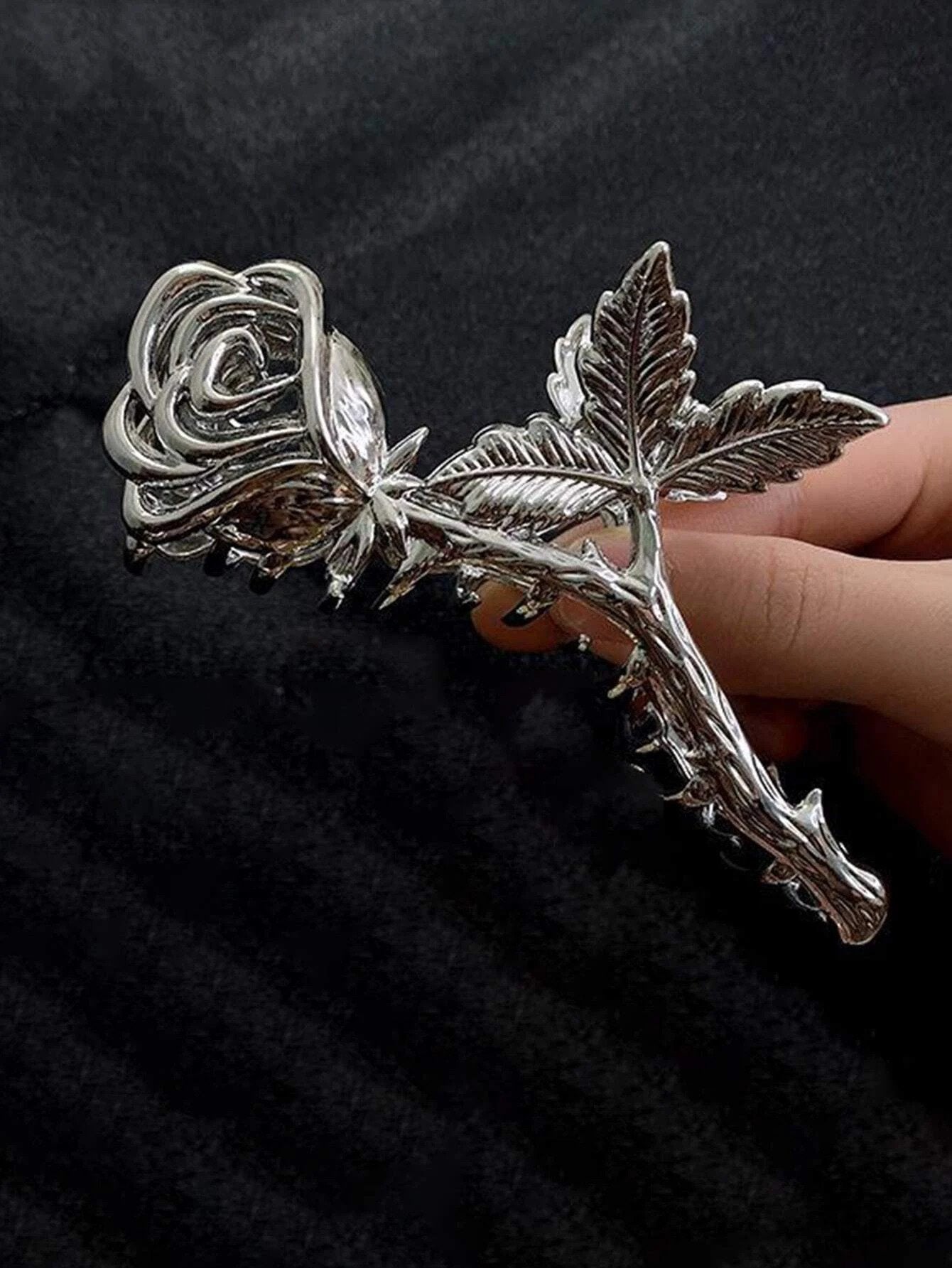 Sølv Metal-Hårklemme med Flot Rose - SofiaGaver.dk