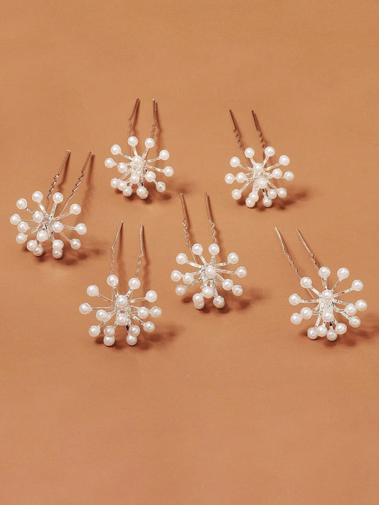 6 stk SÞlv HÄrnÄle med Hvide Perle Blomster - SofiaGaver.dk