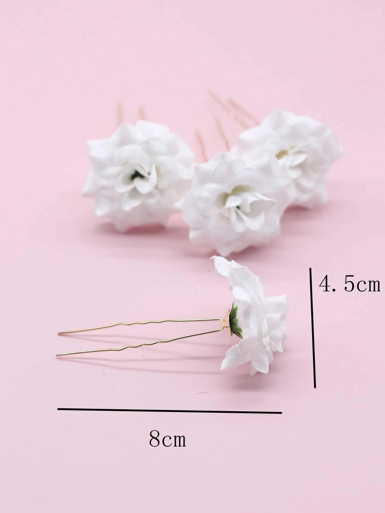 4 Stk Gyldne Hårnåle med Hvide Blomster - SofiaGaver.dk