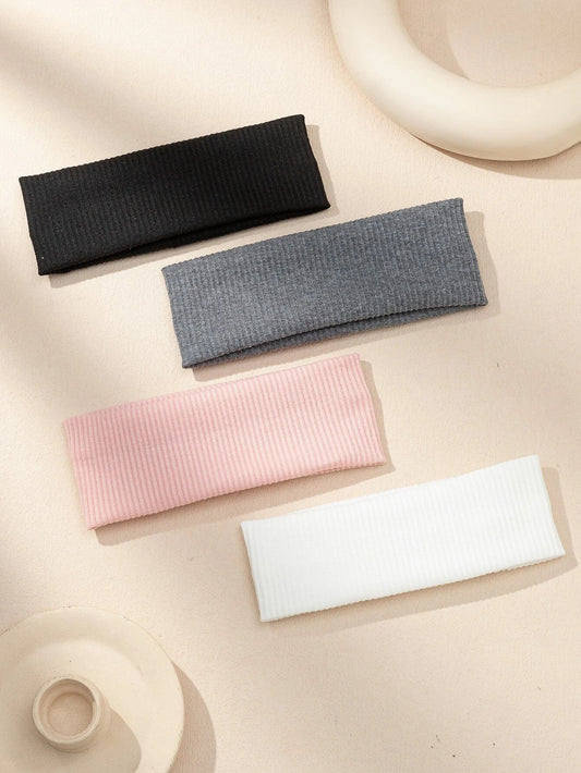 4 Stk Brede Hårbånd i - Ribstrik i Naturlige Farver - SofiaGaver.dk