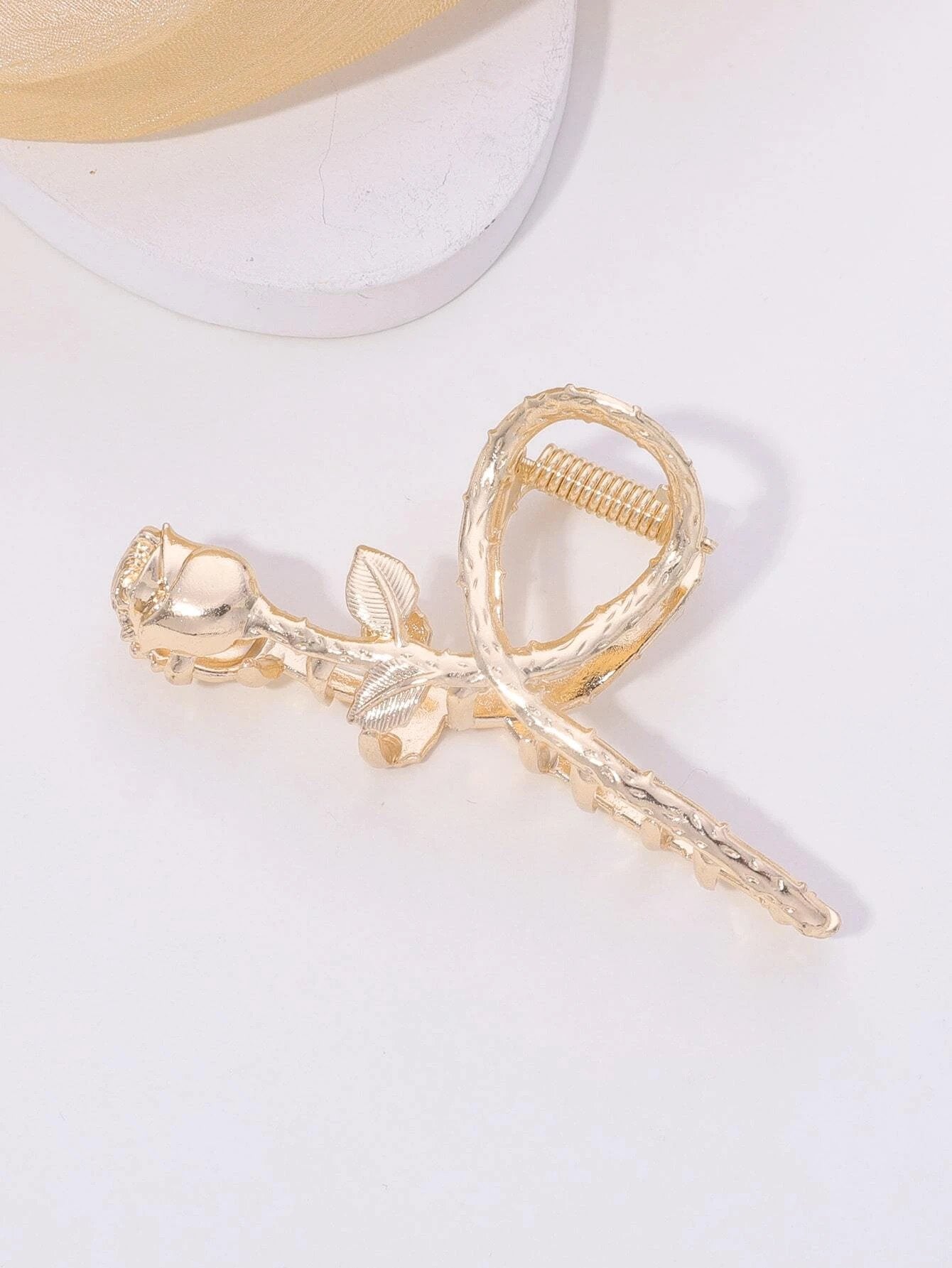 Gylden Hårklemme med Rose - 7 cm - SofiaGaver.dk