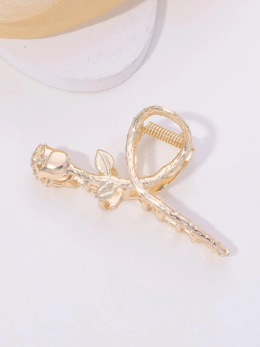 Gylden HÄrklemme med Rose - 7 cm - SofiaGaver.dk