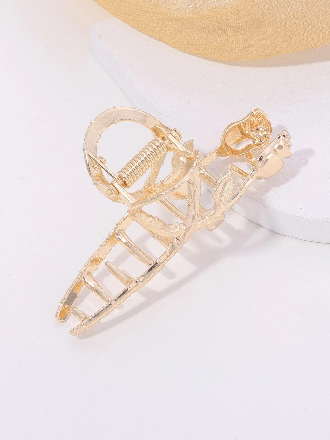 Gylden Hårklemme med Rose - 7 cm - SofiaGaver.dk