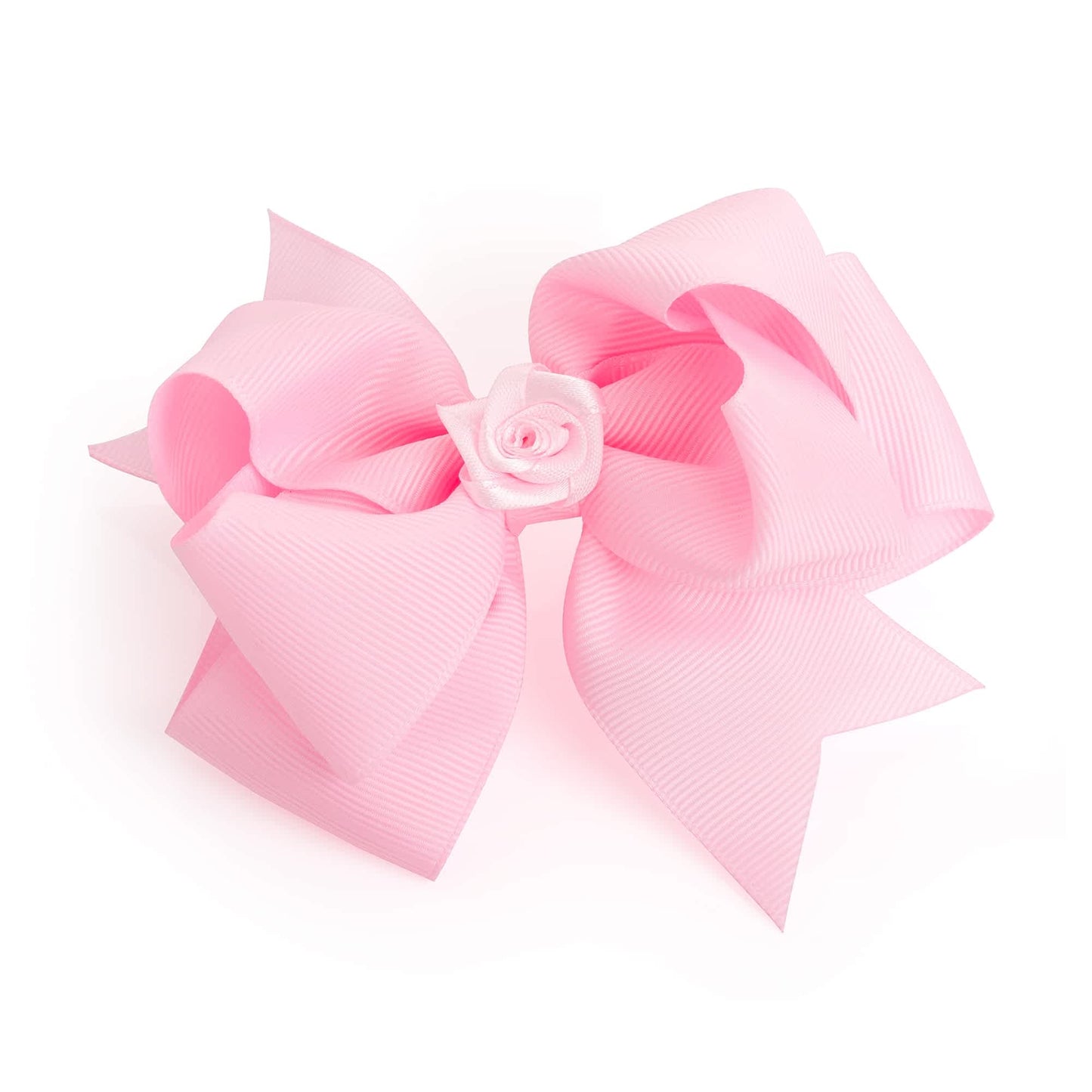 Stor Lyserød Satin-Sløjfe med Satin-Rose - på Næbklemme - SofiaGaver.dk