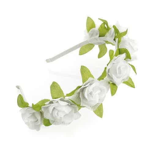 Hårbøjle m. Satin-Blomster - i Hvid - SofiaGaver.dk