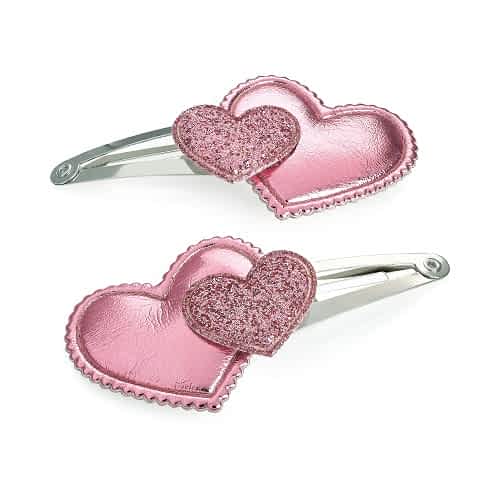 2 Store Hårspænder i Fint Hjerte Design m. Glitter - i Rosa - SofiaGaver.dk