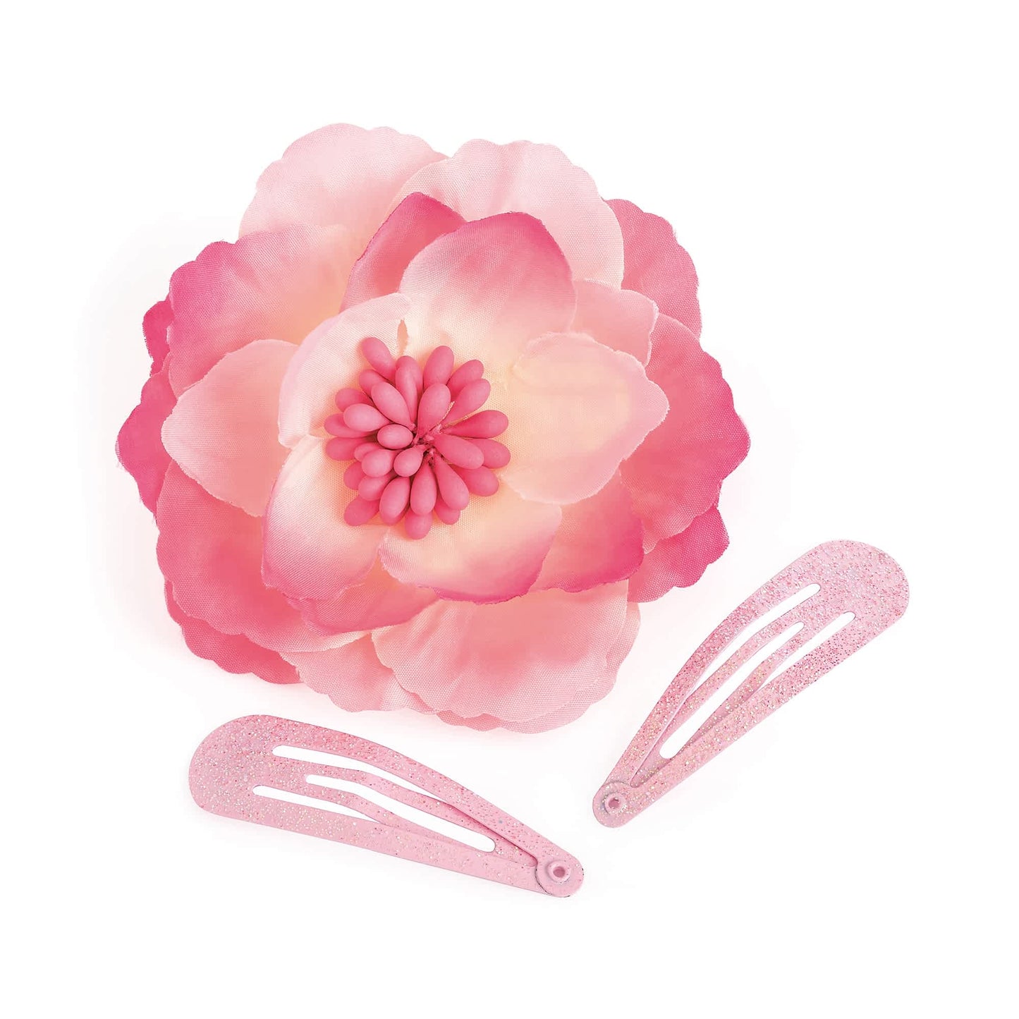 Sæt med Satin-Blomst og Rosa Glitter-Hårspænder - SofiaGaver.dk