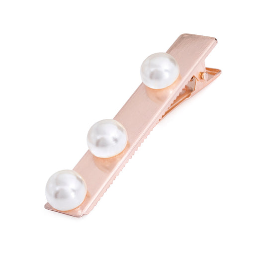 Rosa-Guld HÄrklemme med Hvide Runde Perler - SofiaGaver.dk