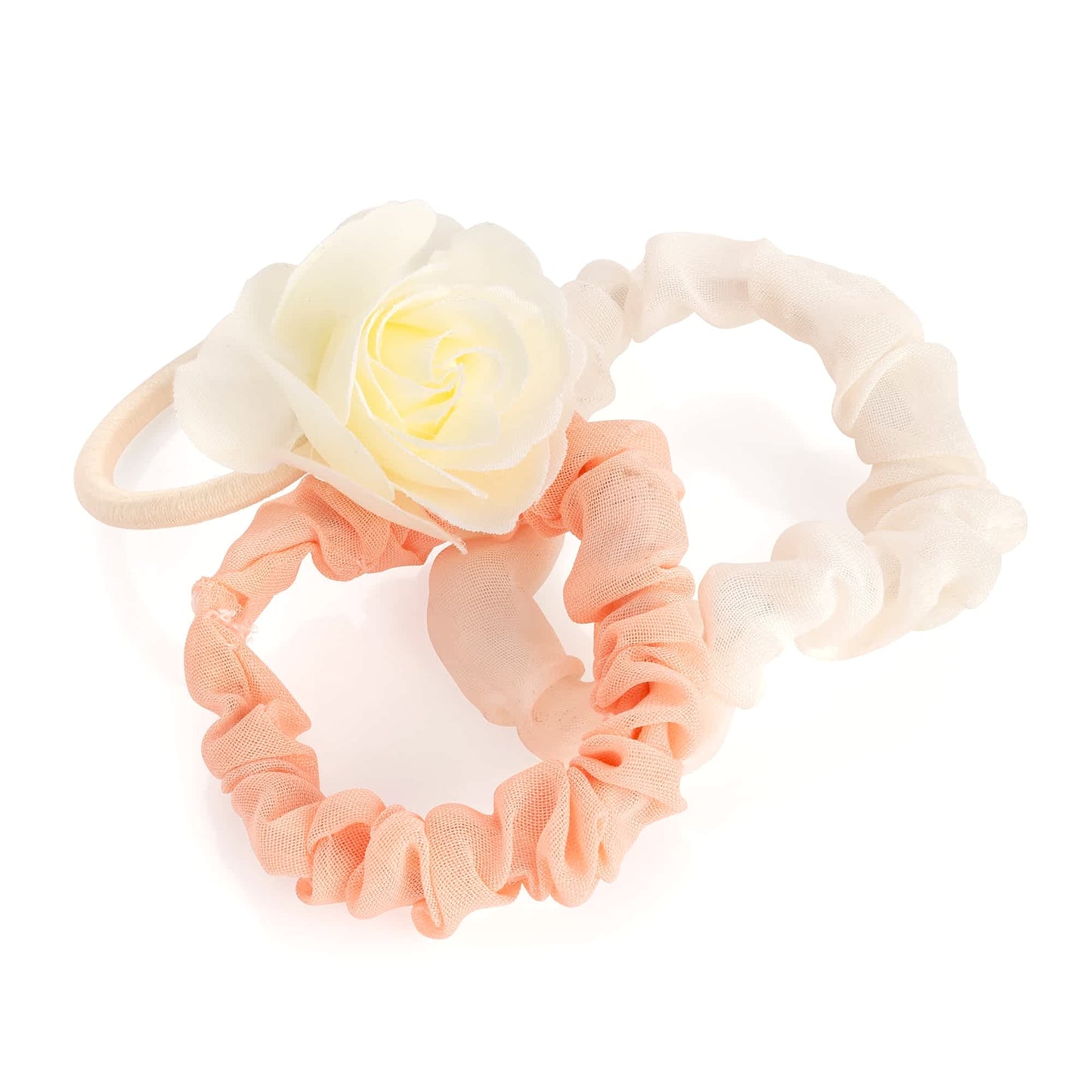 Sæt - 2 Scrunchie og Elastik med Satin-blomst - SofiaGaver.dk
