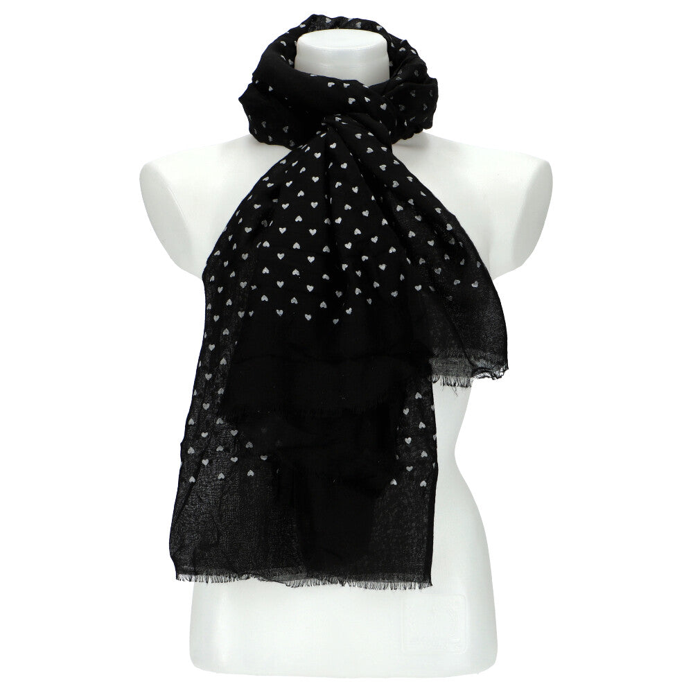 Sort Tørklæde med Hvide Hjerter - SofiaGaver.dk