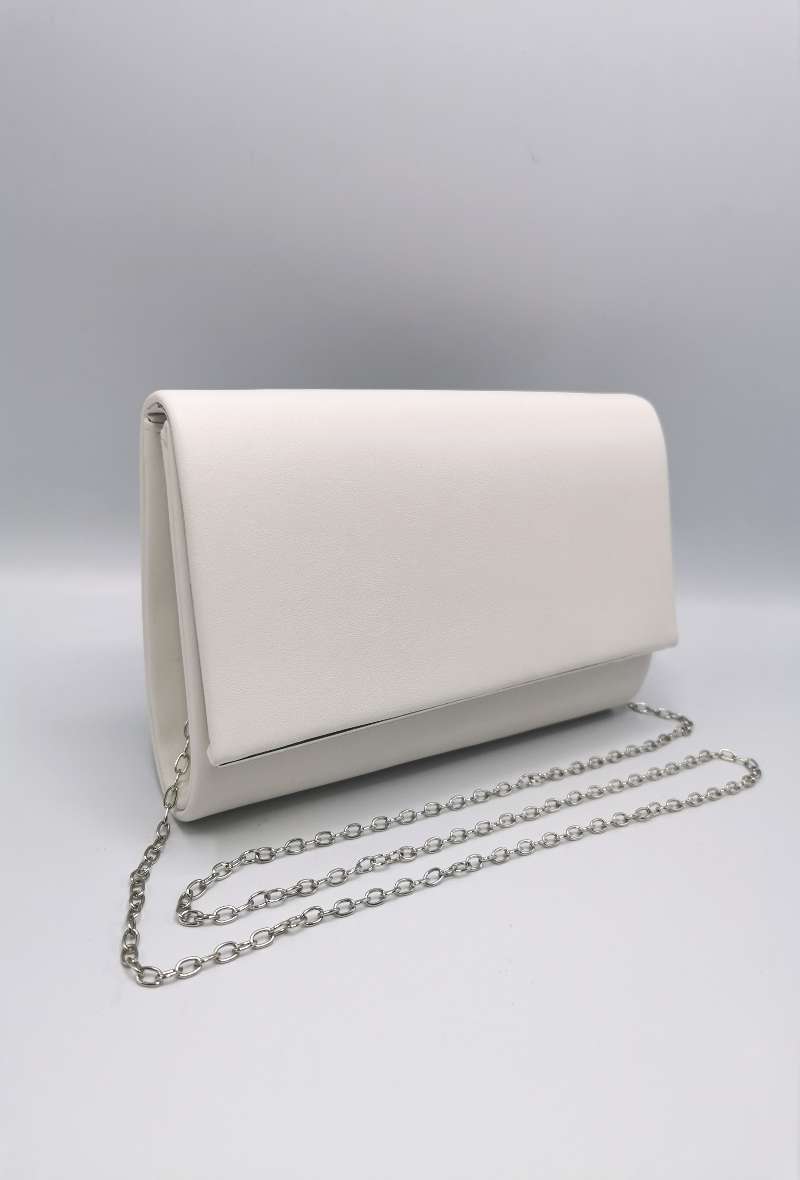 Klassisk Hvid Clutch Taske - med Sølvkant - SofiaGaver.dk
