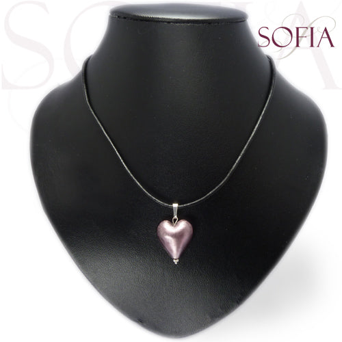 Hjerte-Smykke i Lys-Lilla Murano Glas med Sølv - SofiaGaver.dk