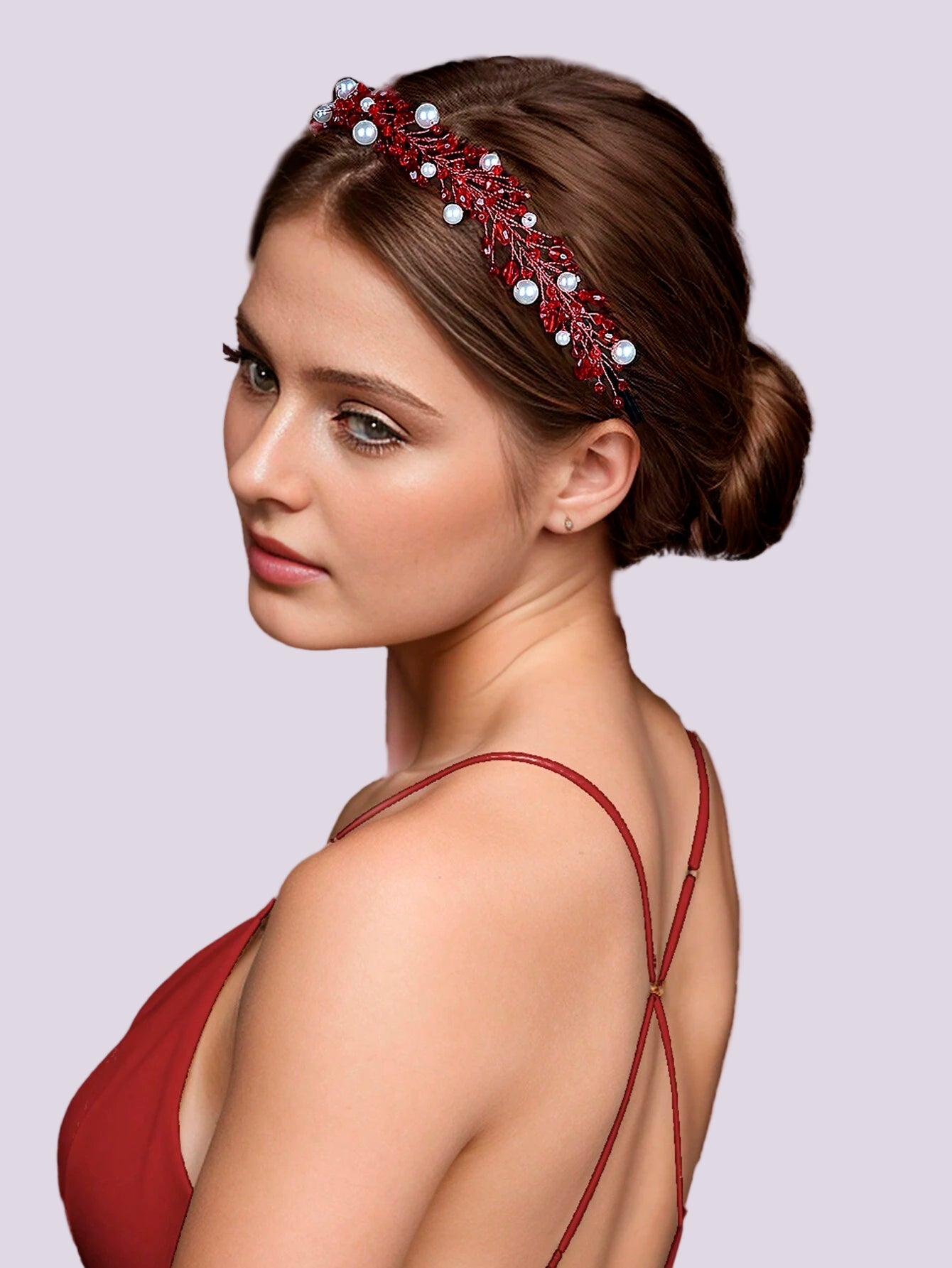 Hårbøjle med Perle Design - i Rød & Hvid